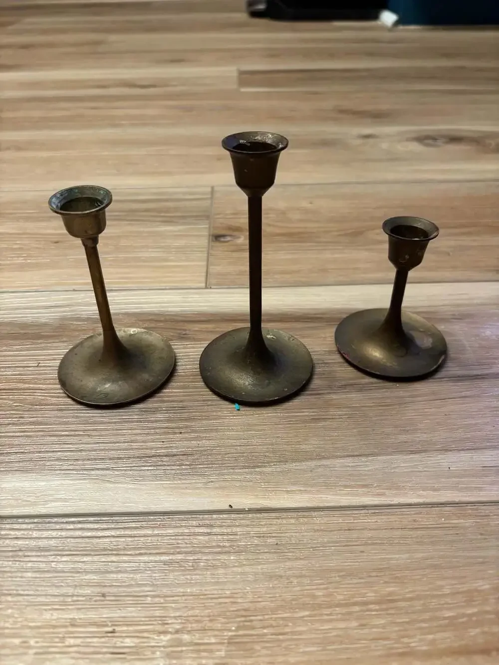 Vintage Tapered Solid Brass Candlestick Holders, Set of 3, Made in Taiwan